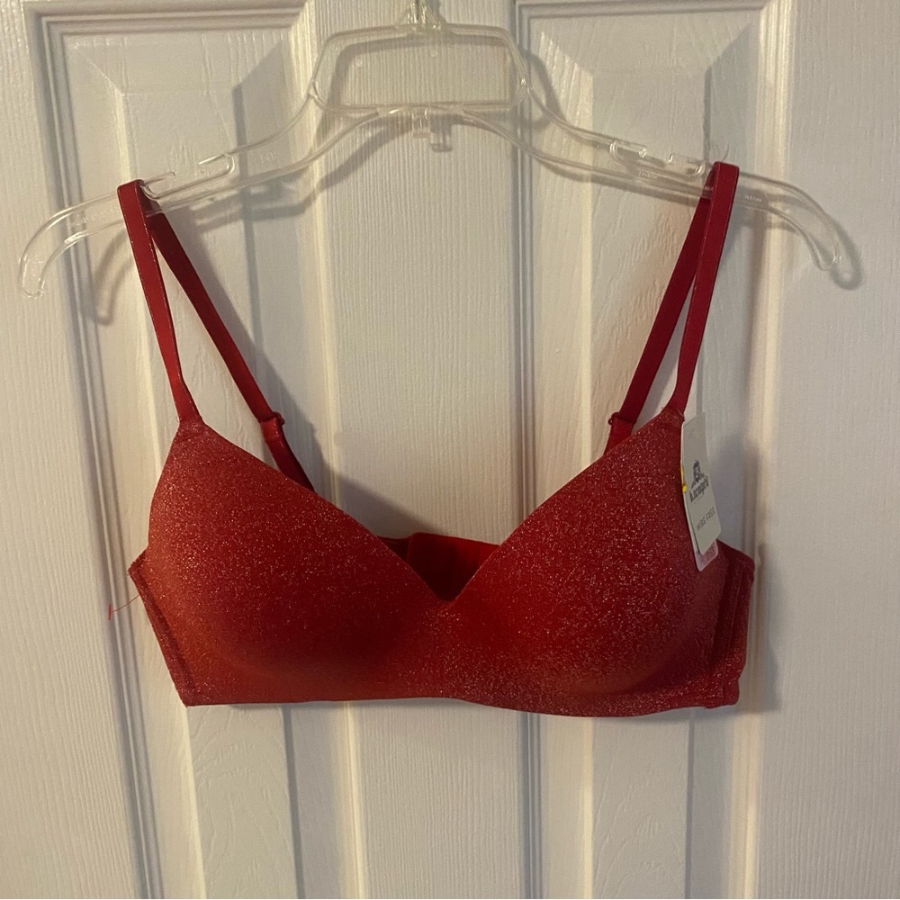 Btemptd womens red glitter wire free tshirt bra size 34d